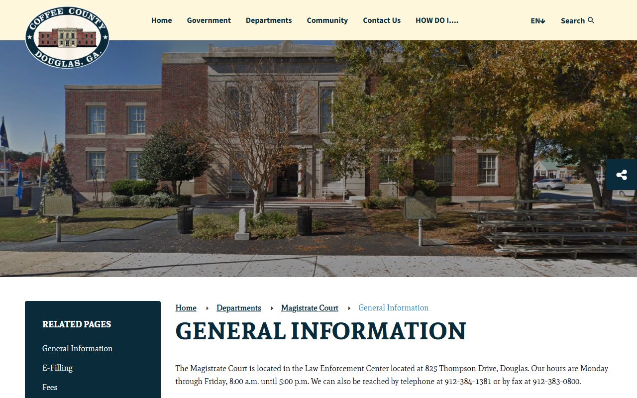Coffee County arrest records and court charges Magistrate Court general information