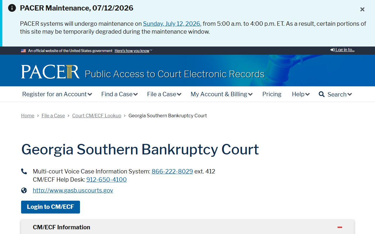 Coffee County court dockets Georgia Southern Bankruptcy PACER lookup