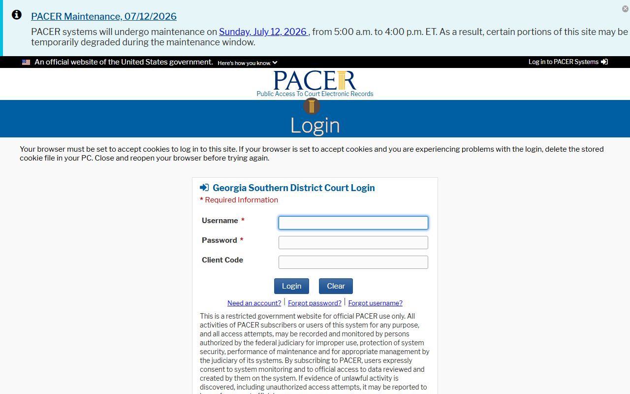 Coffee County court dockets Southern District CM ECF PACER query