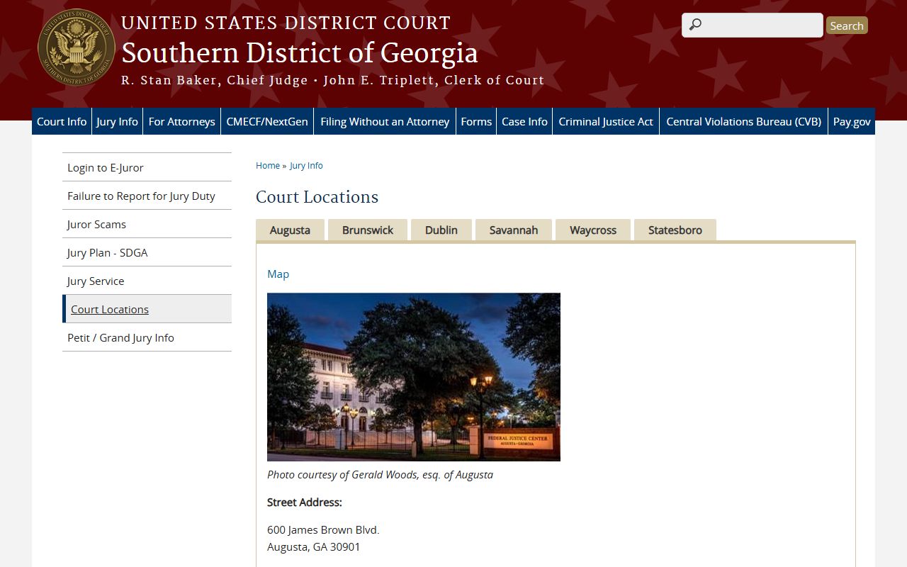 Southern District of Georgia court locations page
