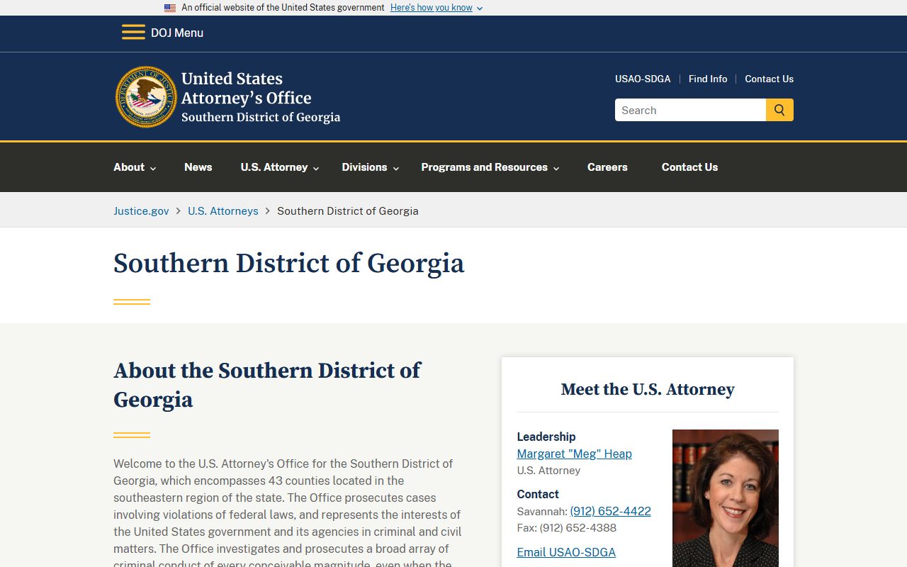 U.S. Attorney Southern District of Georgia page
