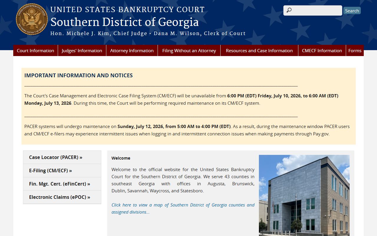 Southern District of Georgia Bankruptcy Court home page
