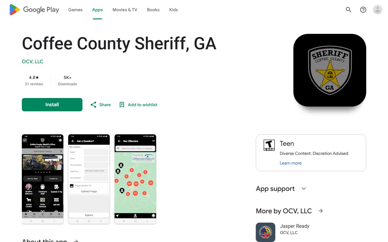 Coffee County inmate records sheriff app Google Play listing