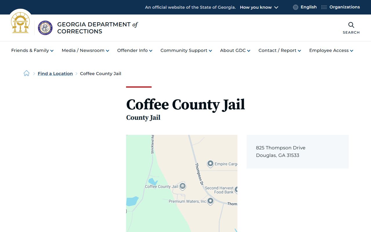 Coffee County inmate records Georgia DOC jail location page