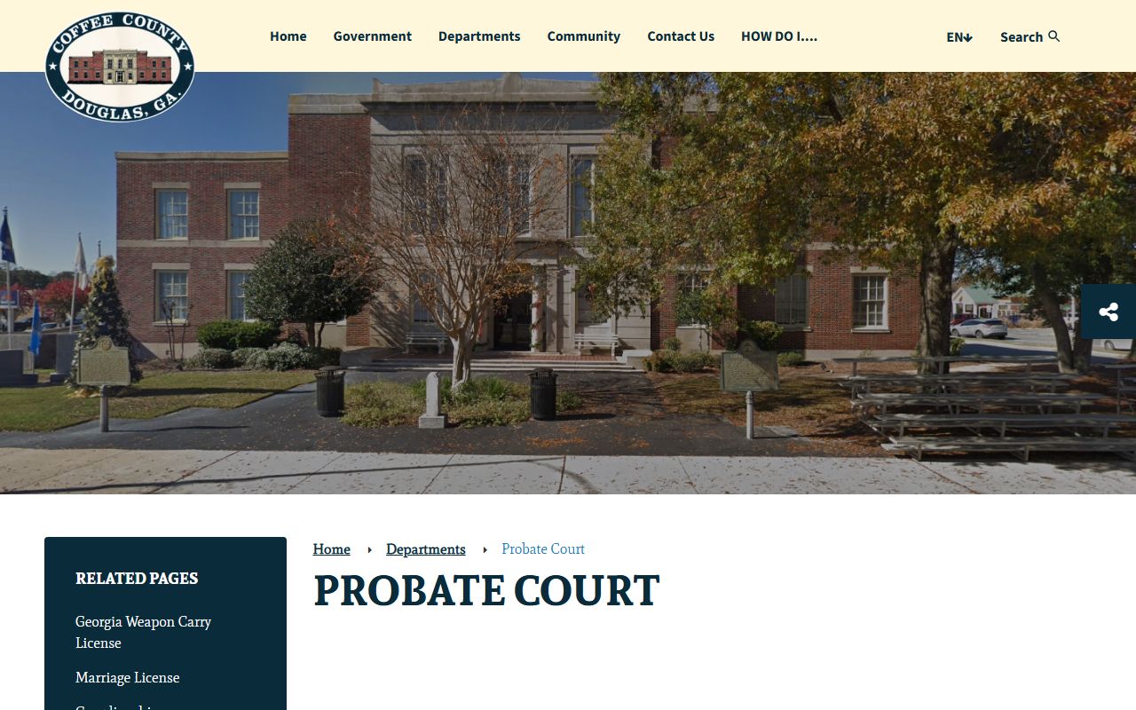 Coffee County Probate Court page for marriage licenses and probate services