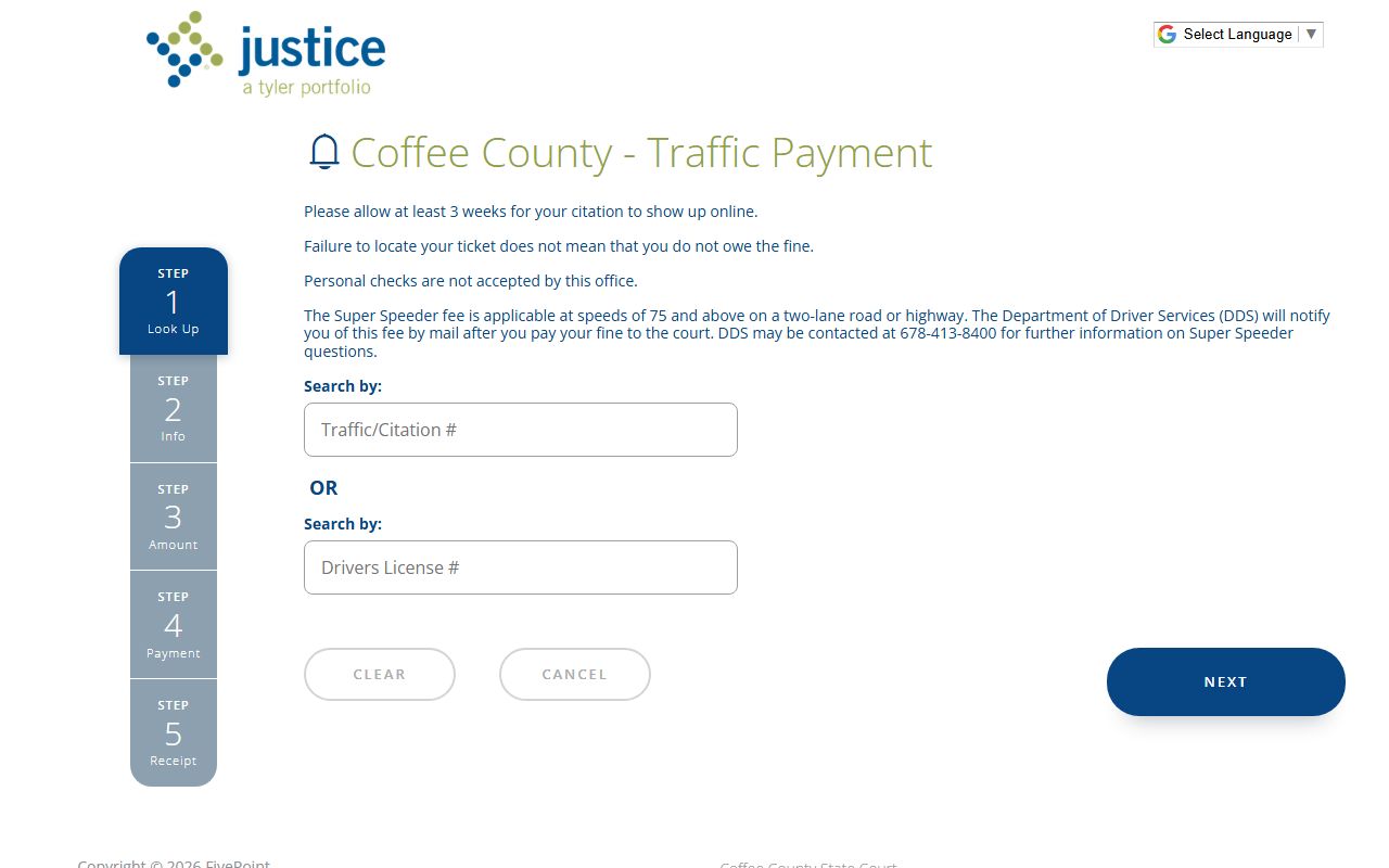 Coffee County traffic court records ticket payment link
